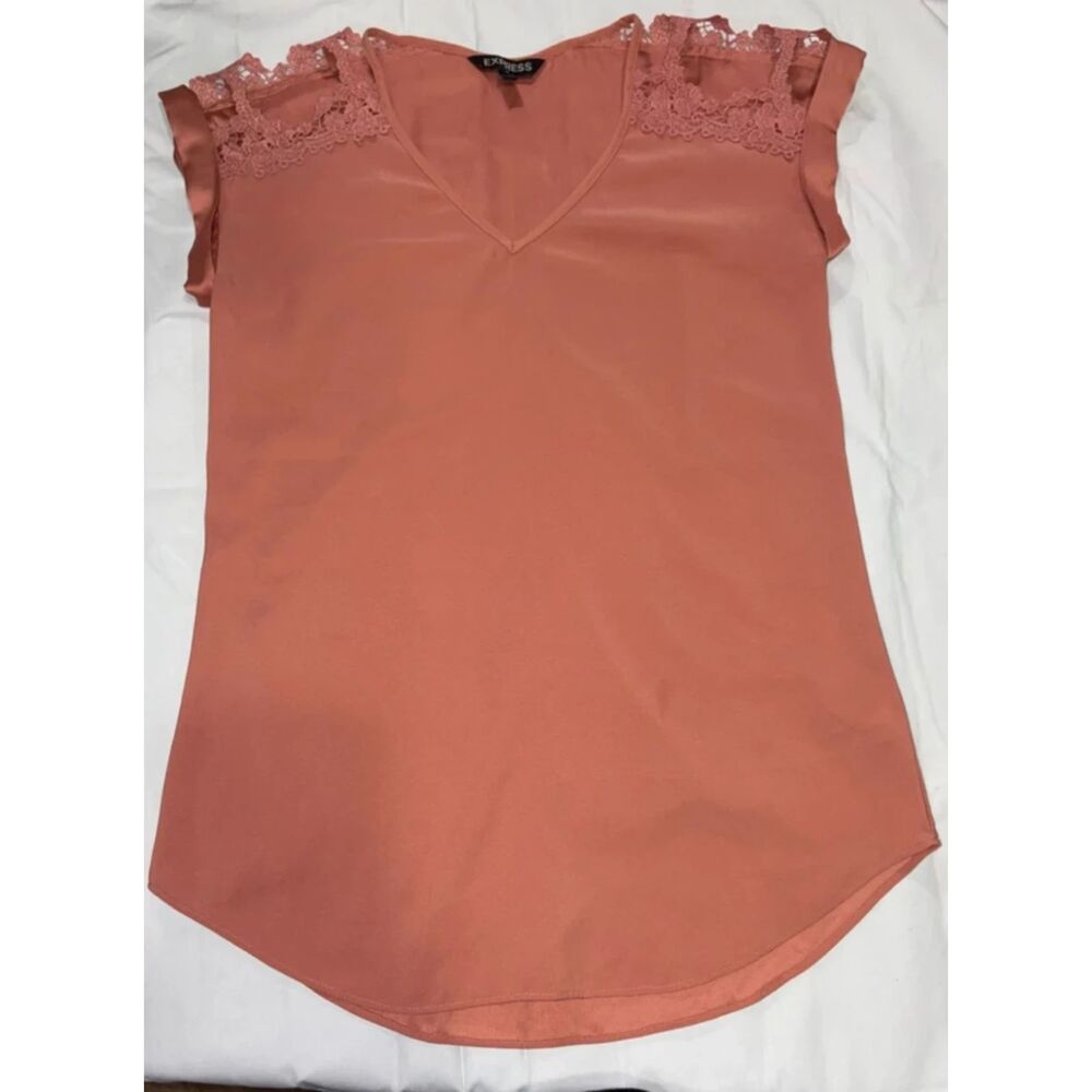 Express V-neck Lace Sleeve short-sleeve Coral blouse Size Xs